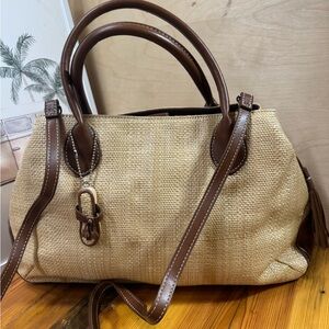 Etienne Aigner Natural Straw Tote with Brown Leather Trim